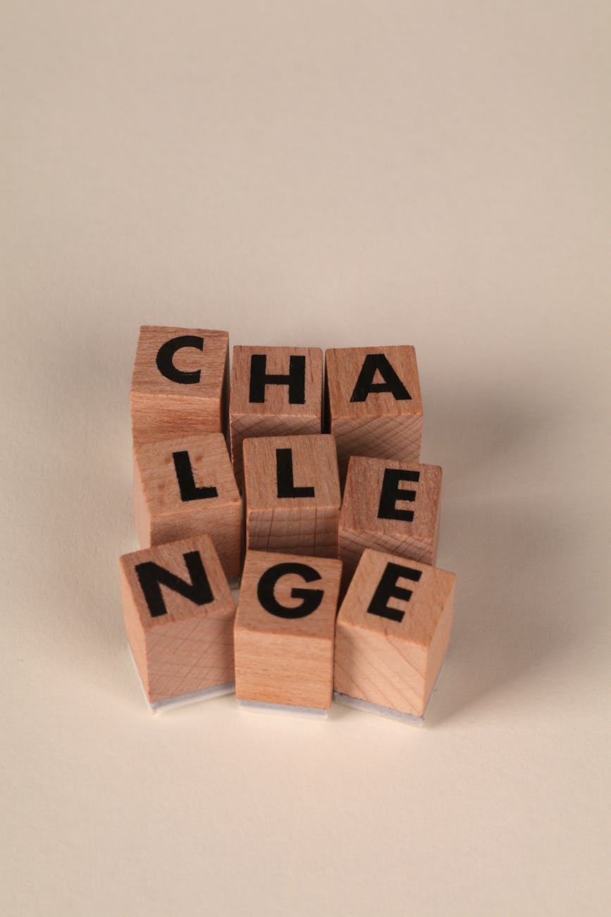 wooden blocks spelling challenge concept